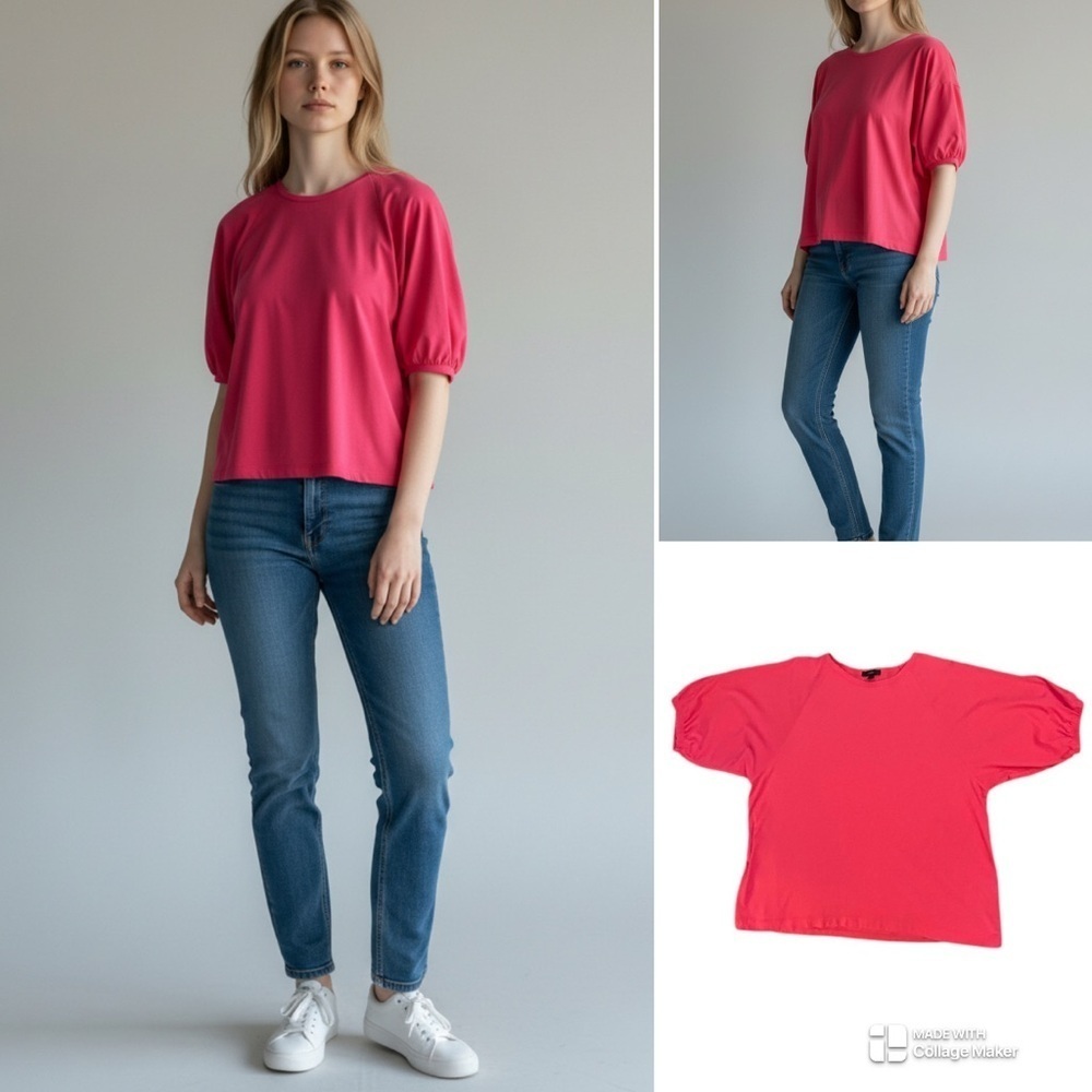 J. Crew hot pink puff sleeve top